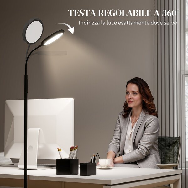 HOMCOM Lampada da Terra LED con Telecomando, Testa Girevole, Regolazione Luminosità e Temperatura, Nero | Aosom Italy