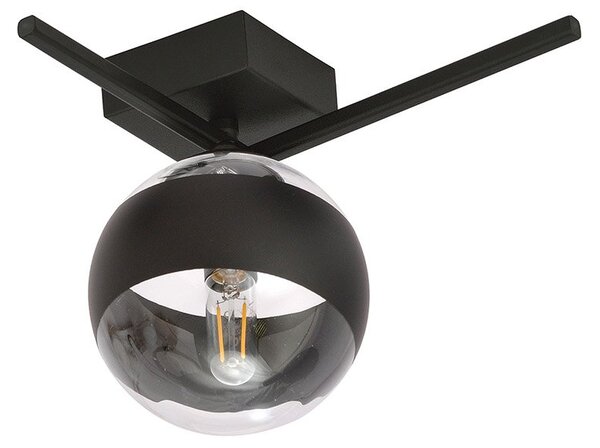 Plafoniera Moderna Perseo Acciaio Nero Vetro 1 Luce E14