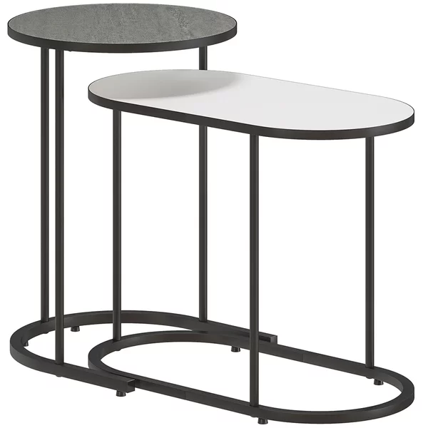 Set 2 Tavolini da Salotto Impilabili con Telaio in Metallo Grigio e Bianco