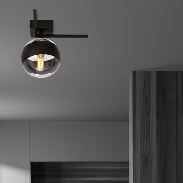 Plafoniera Moderna Perseo Acciaio Nero Vetro 1 Luce E14