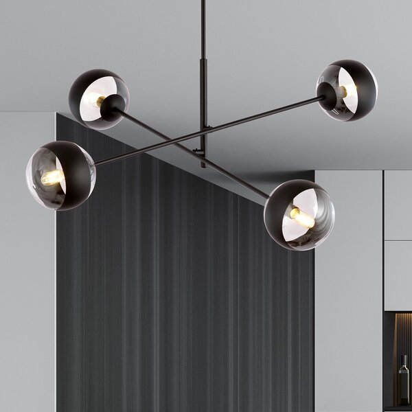 Lampadario Contemporaneo Udden Acciaio Nero 4 Luci E14