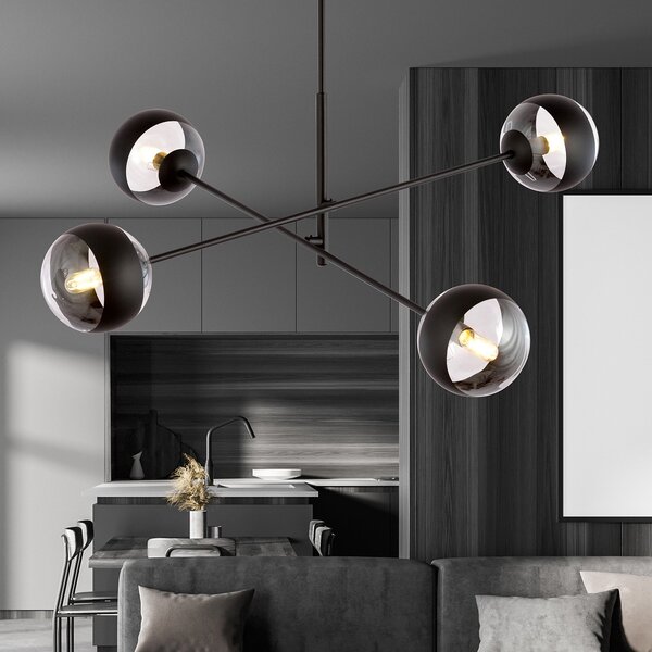 Lampadario Contemporaneo Udden Acciaio Nero 4 Luci E14