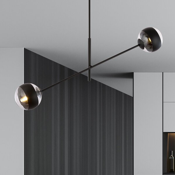 Lampadario Contemporaneo Udden Acciaio Nero 2 Luci E14