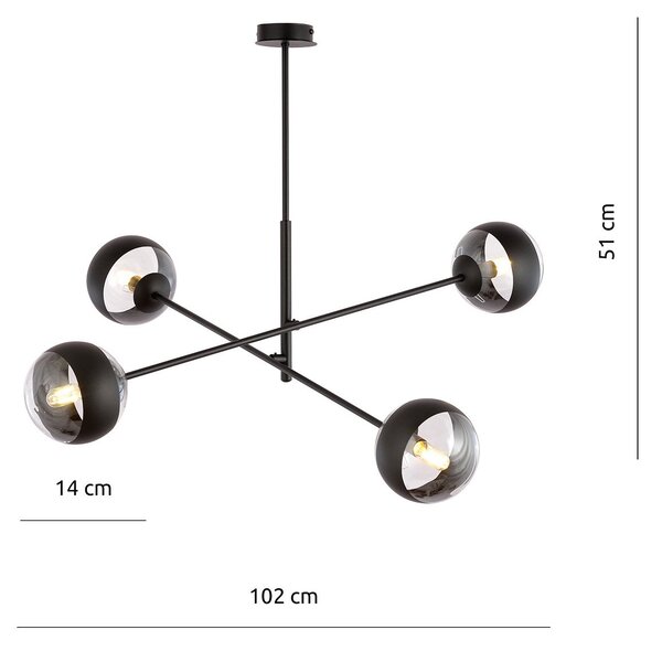 Lampadario Contemporaneo Udden Acciaio Nero 4 Luci E14