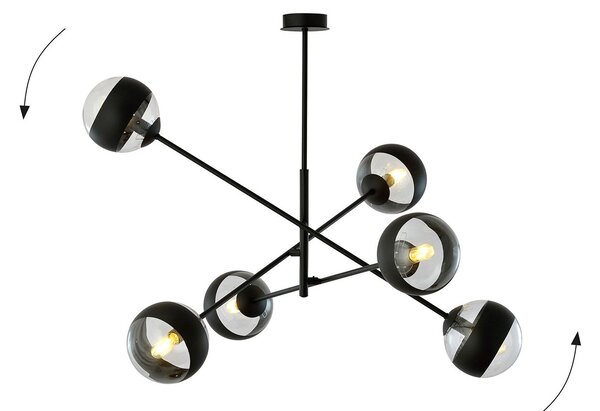 Lampadario Contemporaneo Udden Acciaio Nero 6 Luci E14