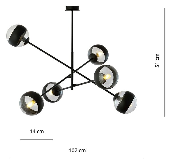Lampadario Contemporaneo Udden Acciaio Nero 6 Luci E14