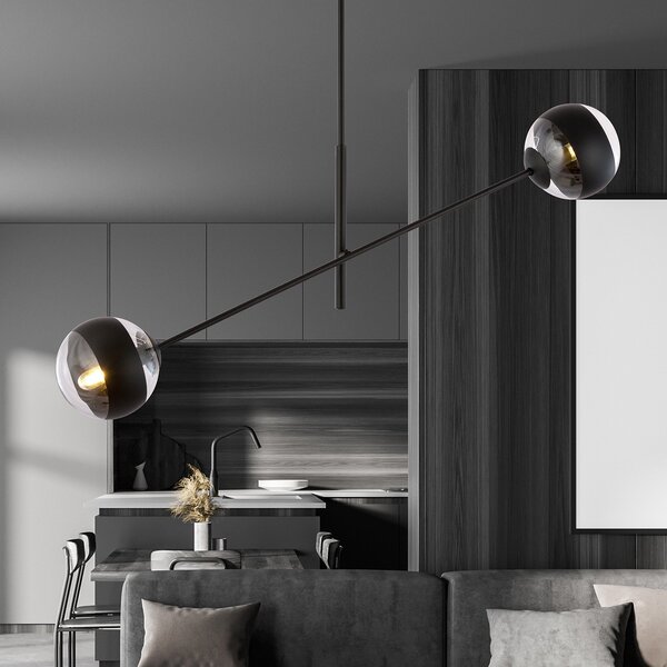 Lampadario Contemporaneo Udden Acciaio Nero 2 Luci E14