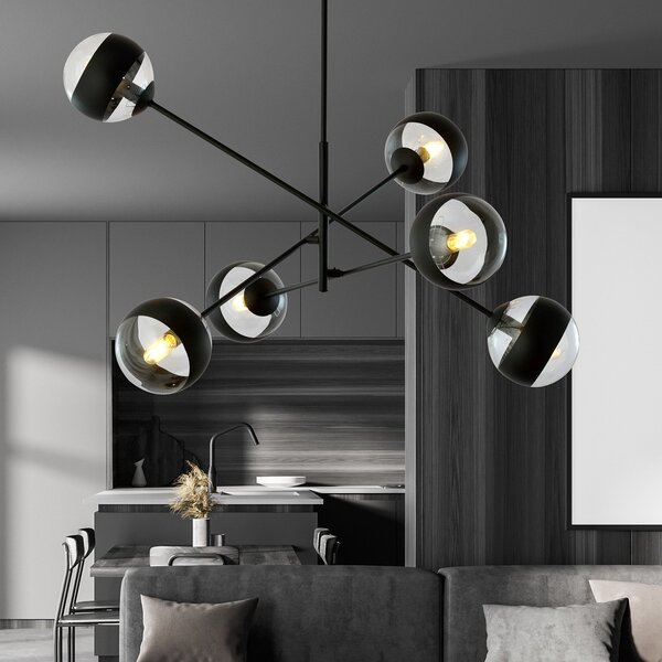 Lampadario Contemporaneo Udden Acciaio Nero 6 Luci E14