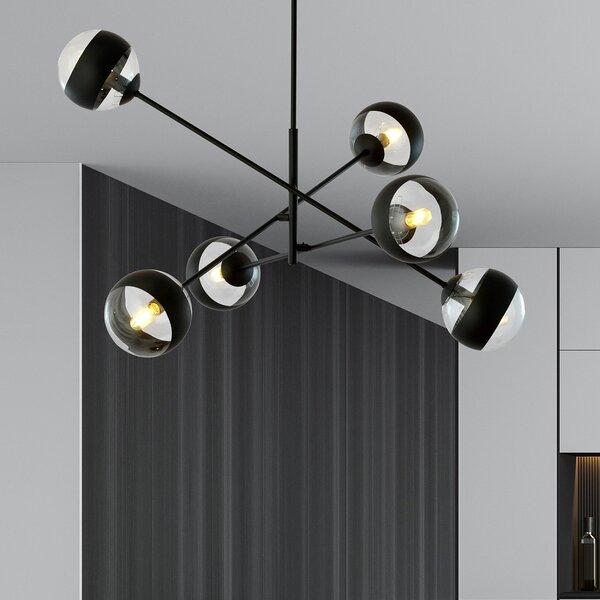 Lampadario Contemporaneo Udden Acciaio Nero 6 Luci E14