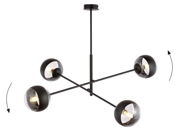 Lampadario Contemporaneo Udden Acciaio Nero 4 Luci E14