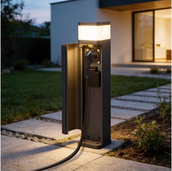 Brilagi -Lampada da esterno con 2 prese SCHUKO PILLAR 1xG9/11W/230V IP44 antracite