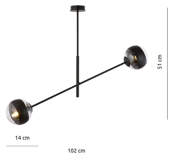 Lampadario Contemporaneo Udden Acciaio Nero 2 Luci E14