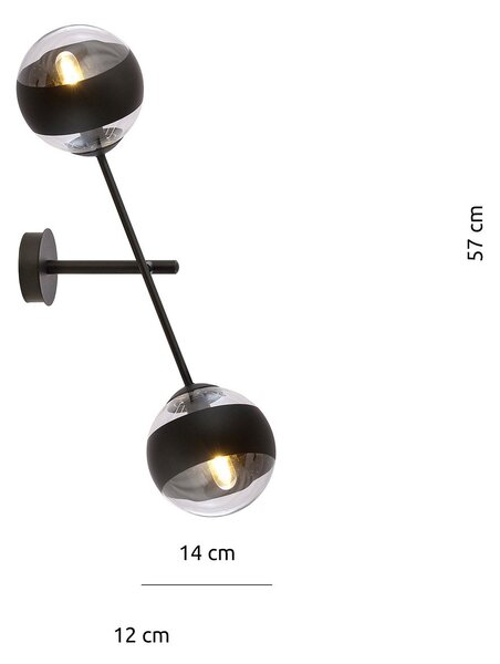 Applique Contemporaneo Udden Acciaio Nero 2 Luci E14