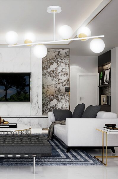 Plafoniera Contemporaneo Narayana Acciaio Bianco Oro 4 Luci E14