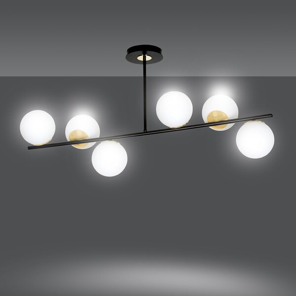 Plafoniera Contemporaneo Narayana Acciaio Nero Oro 6 Luci E14