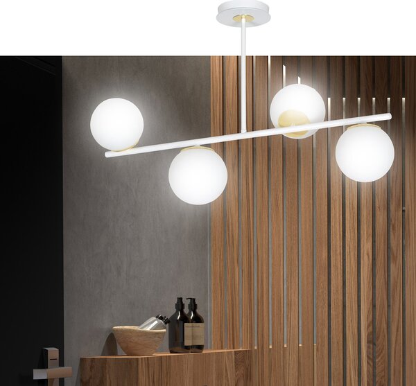 Plafoniera Contemporaneo Narayana Acciaio Bianco 4 Luci E14