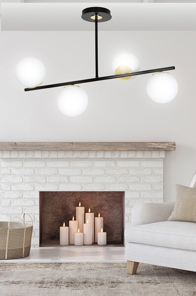 Plafoniera Contemporaneo Narayana Acciaio Nero 6 Luci E14
