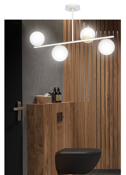Plafoniera Contemporaneo Narayana Acciaio Bianco 4 Luci E14