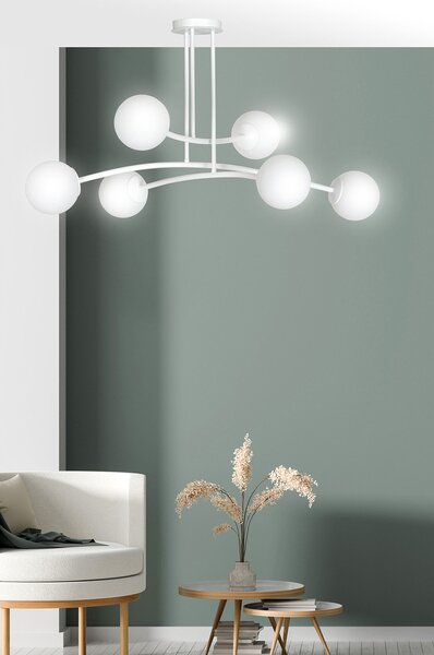 Plafoniera Contemporaneo Ramachandra Acciaio Bianco 6 Luci E14