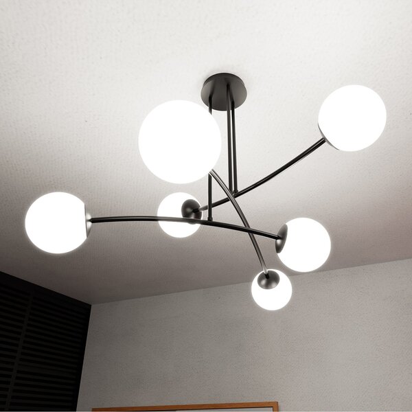 Plafoniera Contemporaneo Ramachandra Acciaio Nero 6 Luci E14