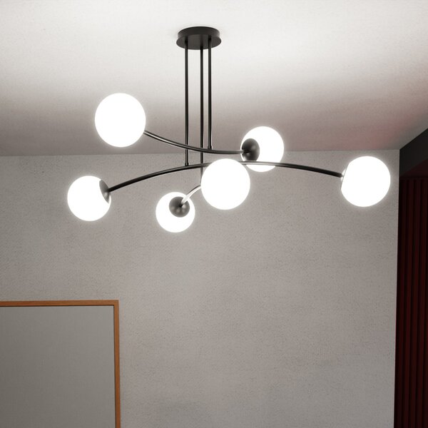 Plafoniera Contemporaneo Ramachandra Acciaio Nero 6 Luci E14