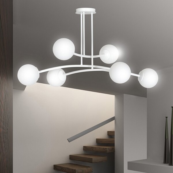Plafoniera Contemporaneo Ramachandra Acciaio Bianco 6 Luci E14