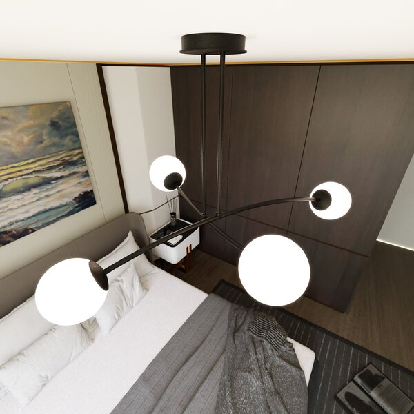 Plafoniera Contemporaneo Ramachandra Acciaio Nero 4 Luci E14