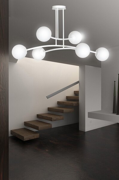 Plafoniera Contemporaneo Ramachandra Acciaio Bianco 6 Luci E14