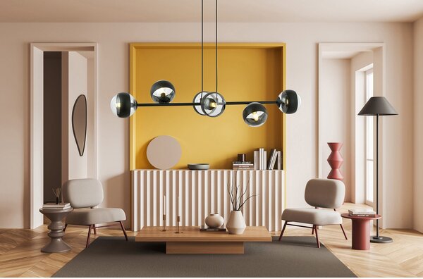 Lampadario Contemporaneo Su Acciaio Nero 6 Luci E14