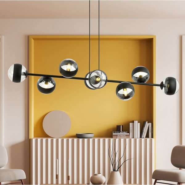 Lampadario Contemporaneo Su Acciaio Nero 8 Luci E14