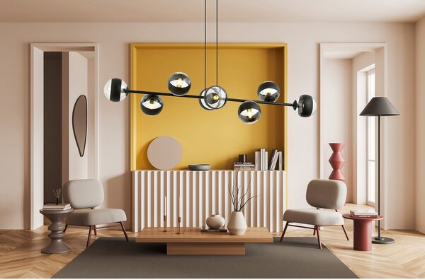 Lampadario Contemporaneo Su Acciaio Nero 8 Luci E14
