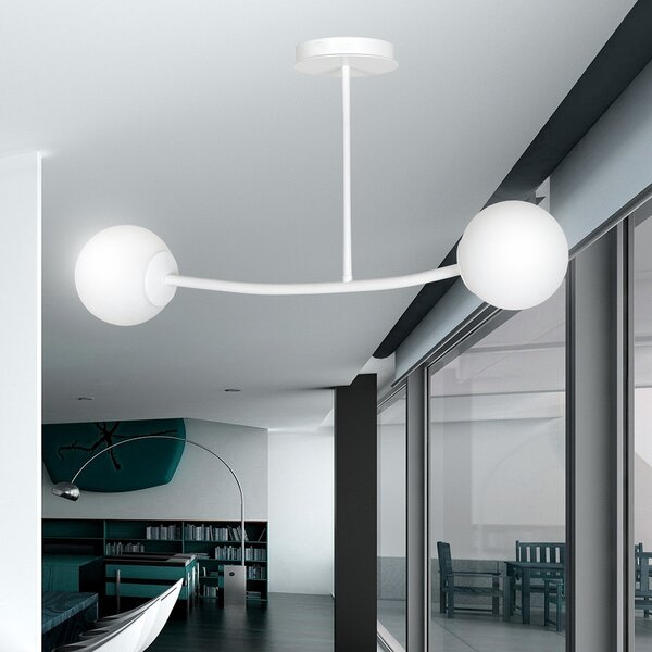 Plafoniera Contemporaneo Ramachandra Acciaio Bianco 2 Luci E14