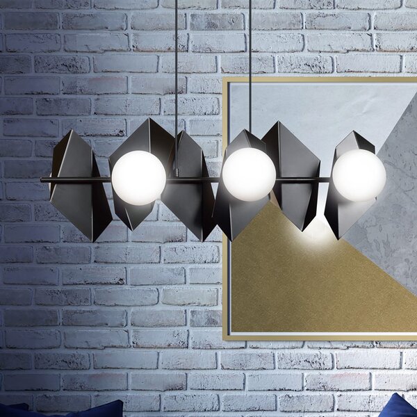 Lampadario Minimal Sharada Acciaio Nero 6 Luci E14