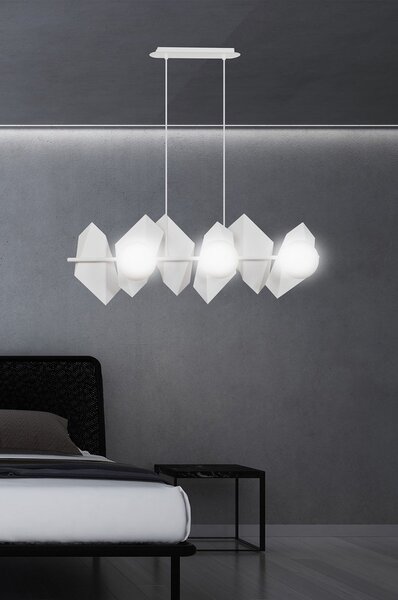 Lampadario Minimal Sharada Acciaio Bianco 6 Luci E14