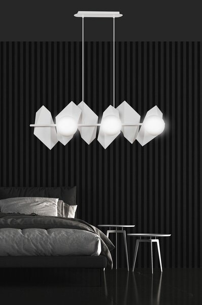 Lampadario Minimal Sharada Acciaio Bianco 6 Luci E14