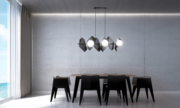 Lampadario Minimal Sharada Acciaio Nero 6 Luci E14
