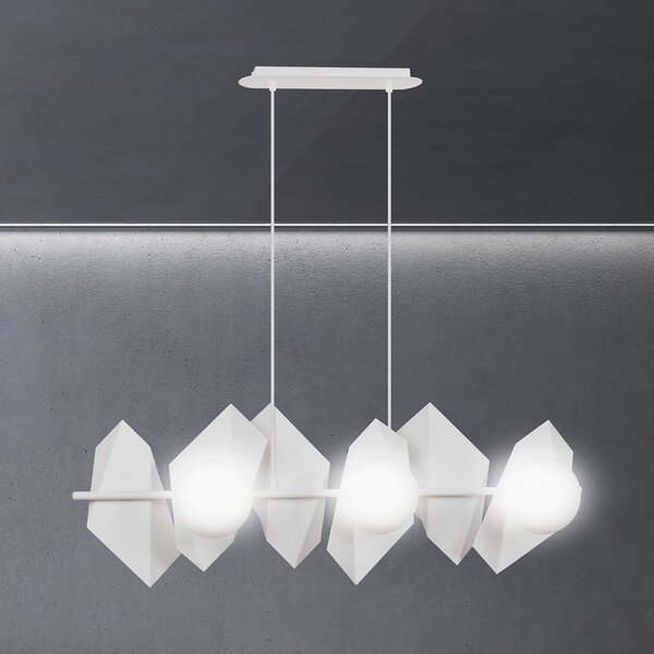 Lampadario Minimal Sharada Acciaio Bianco 6 Luci E14