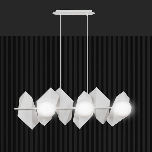 Lampadario Minimal Sharada Acciaio Bianco 6 Luci E14