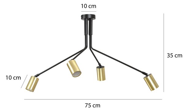 Plafoniera Minimal Morigena Acciaio Nero 4 Luci Gu10