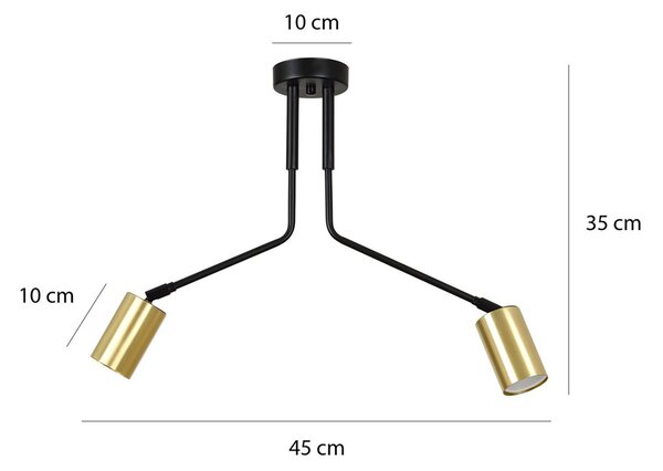 Plafoniera Minimal Morigena Acciaio Nero 2 Luci Gu10