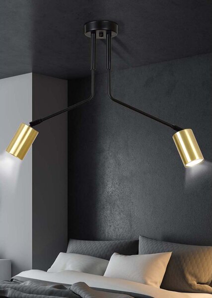 Plafoniera Minimal Morigena Acciaio Nero 2 Luci Gu10