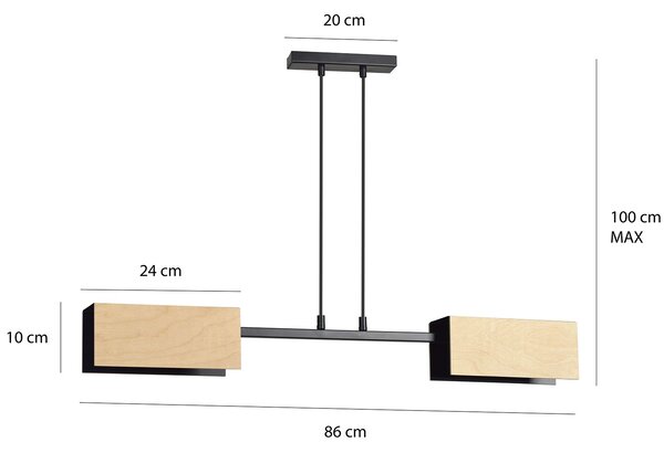 Lampadario Minimal Potter Acciaio Nero 2 Luci E27