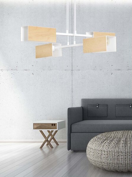 Lampadario Minimal Potter Acciaio Bianco 4 Luci E27