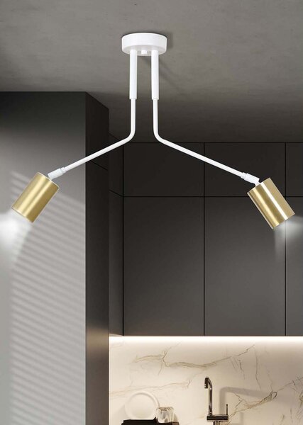 Plafoniera Minimal Morigena Acciaio Bianco 2 Luci Gu10