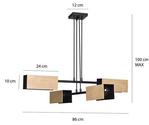 Lampadario Minimal Potter Acciaio Nero 4 Luci E27