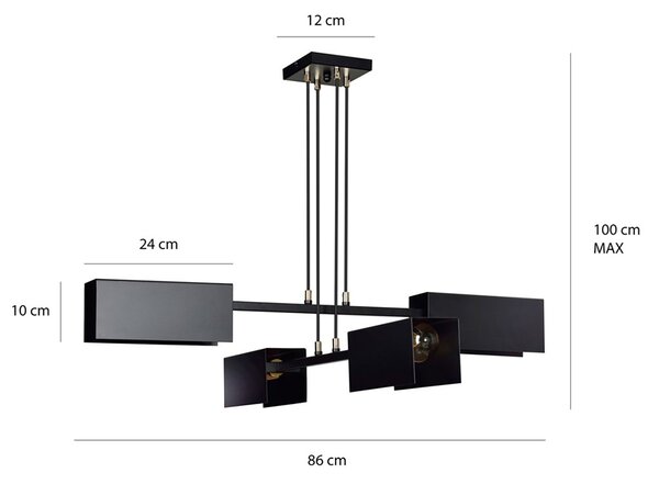 Lampadario Minimal Raiden Acciaio Nero 4 Luci E27