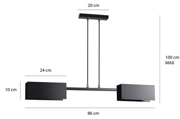 Lampadario Minimal Raiden Acciaio Nero 2 Luci E27