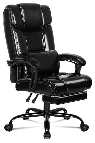 Sedia da ufficio ALFORDSON con cuscino lombare XL, sedia da scrivania per computer con poggiapiedi, schienale alto, funzione di reclinazione a 150°, materiale PU, nero