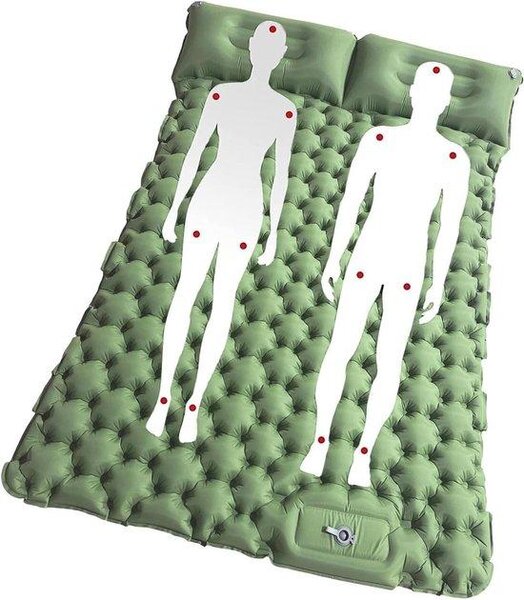Materasso per campeggio - Letto gonfiabile - Dormire all'esterno - Pompa incorporata - Per 2 persone - Verde chiaro
