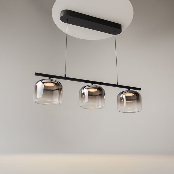 Lampadario Contemporaneo Spirito Metallo E Vetro Nero 3 Luci Led 14W